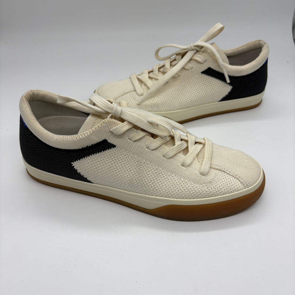 Rothys The Lace Up Sneaker Size 7 Hidden Wedge Bone Navy Blue Low Top Washable - Picture 2 of 11
